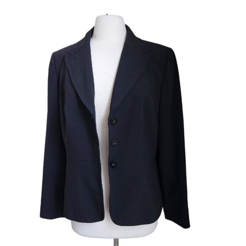 Judith Hart Blazer Womens Size 10 Notch Lapel 3-Button Flap Pocket Black